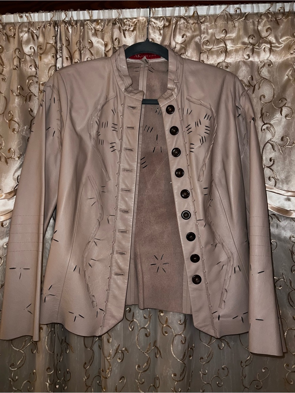 Anne Klein Cutout Leather Button-Front Jacket